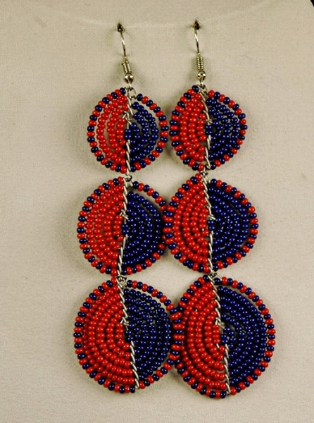 Afrika Schmuck - Ohrringe mit rot / blauen Glasperlen